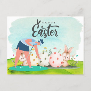 Golf Easter with golf ball and egg for golfer  Holiday Postcard
