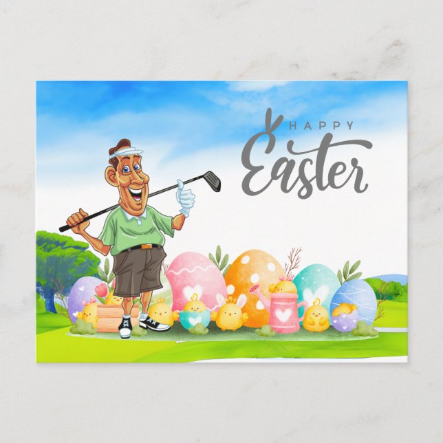 Golf Easter with golf ball and egg for golfer  Holiday Postcard (Front)