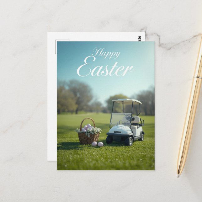 Golf Easter with golf cart on golf course Postcard (Front/Back In Situ)
