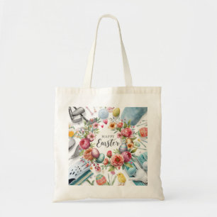 Golf easter with golf equipment with flower tote bag