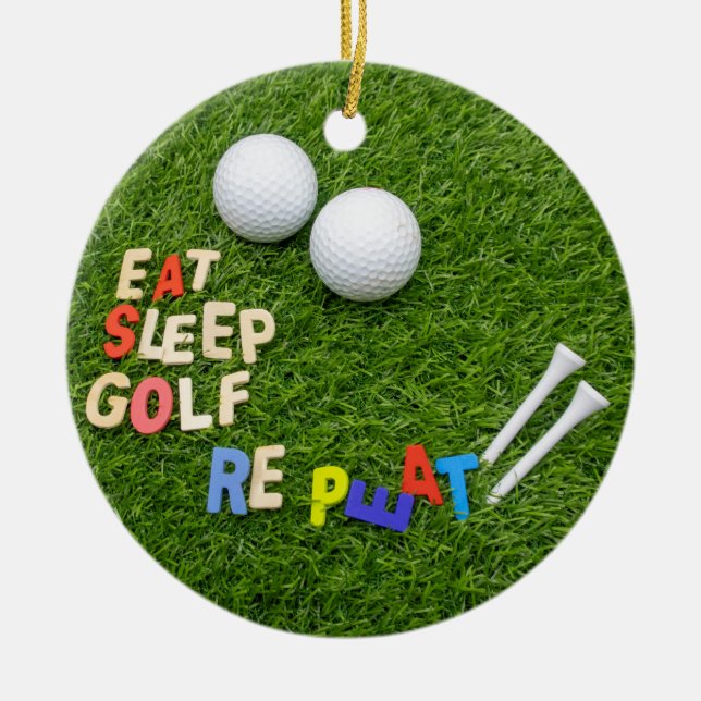 Golf eat sleep golf repeat ceramic tree decoration (Front)