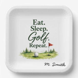 Golf eat sleep golf repeat for golfer paper plate