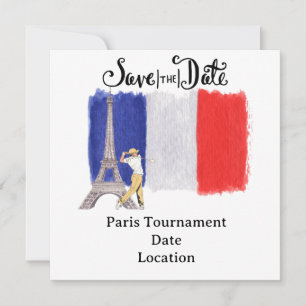 Golf Eiffel tower with French golfer flag France Save The Date