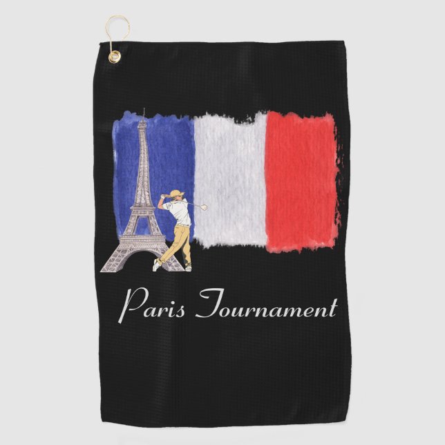 Golf Eiffel tower with French golfer flag France   Towel (Front)