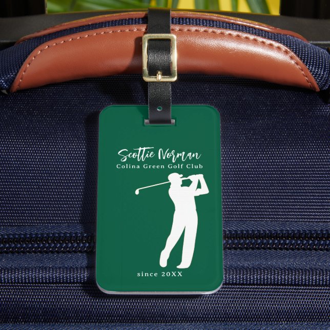 Golf Elegant Golfer Green Luggage Tag (Front Insitu 2)
