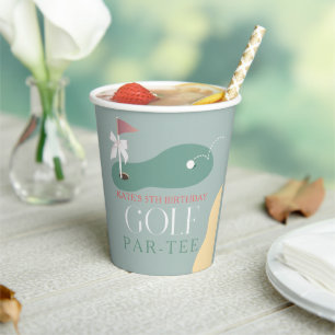Golf Fairway Pink Flag Bow Girl's Birthday Par-Tee Paper Cups