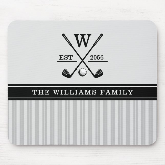 Golf Family Monogram Grey Black White Mouse Pad (Front)