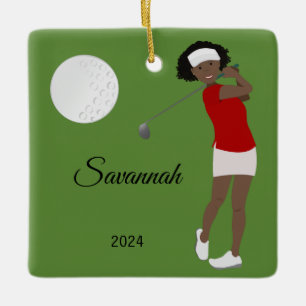 Golf Female Athlete African American Ceramic Ornament