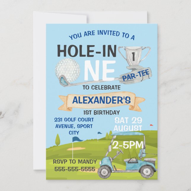 Golf First 1st Birthday Party Invitation (Front)