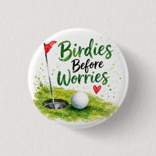 Golf flag and ball on the golf course 3 cm round badge