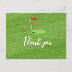 Golf flag on green grass thank you for golfer car postcard