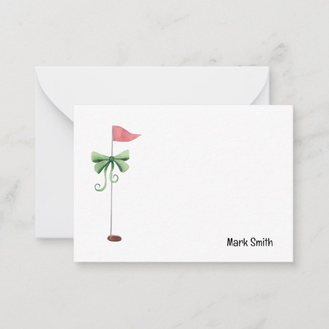 Golf flag with red ribbon with name card (Front)