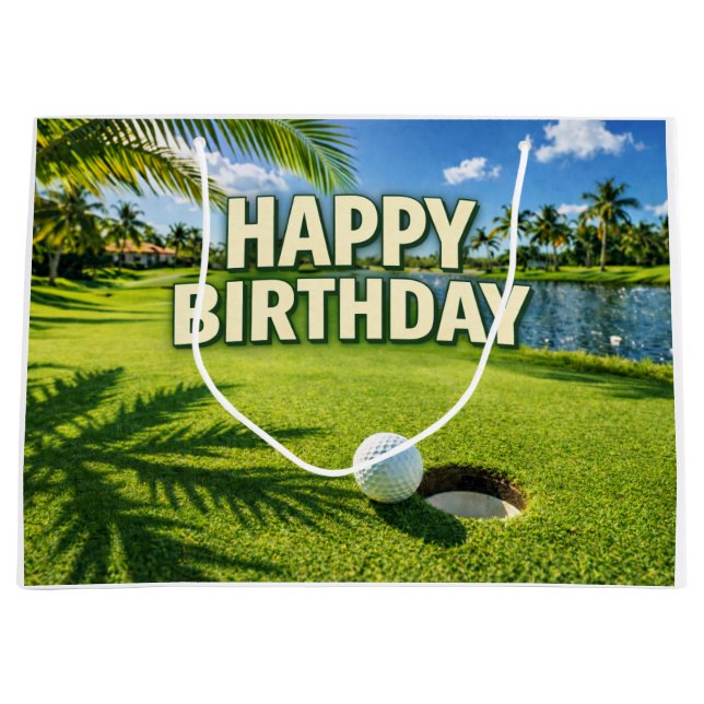 Golf Florida Themed  Happy Birthday  Large Gift Bag (Front)