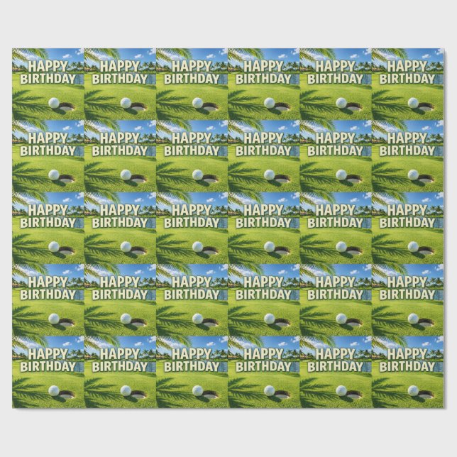 Golf Florida Themed  Happy Birthday  Wrapping Paper (Flat)