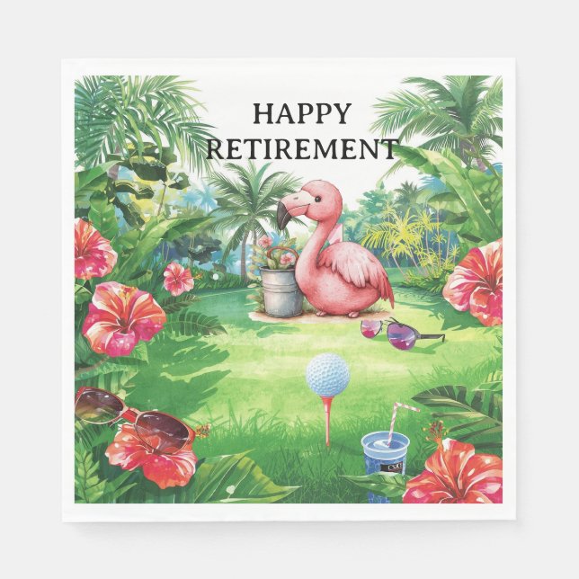 Golf Florida Themed with Flamingo on green Napkin (Front)