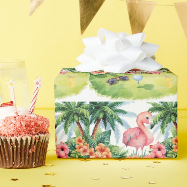 Golf Florida themed with flamingo retirement Wrapping Paper (Birthday Party)