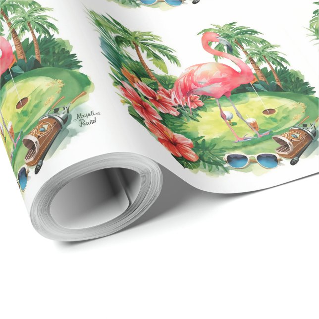 Golf Florida themed with flamingo retirement Wrapping Paper (Roll Corner)