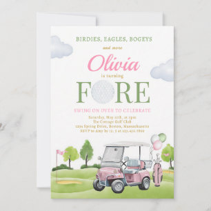 Golf Fore 4th Birthday Girl Pink Green Invitation