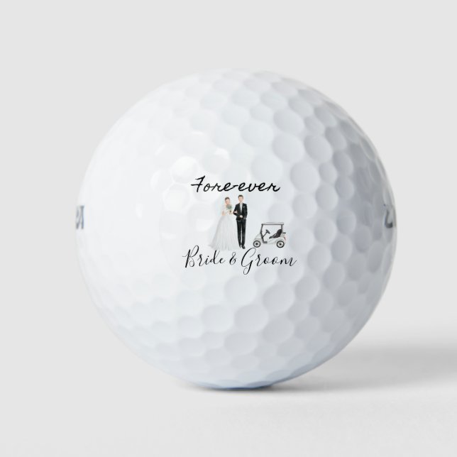 Golf Fore Ever with Bride and Groom Wedding  Golf Balls (Front)
