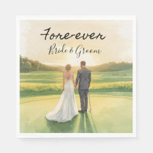 Golf Fore Ever with Bride and Groom Wedding  Napkin