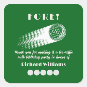 Golf Fore Tee-Riffic Green 50th Birthday Party Square Sticker