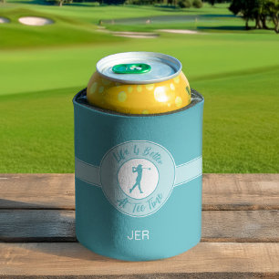Golf Funny Saying Life Tee Time Monogram Teal Can Cooler