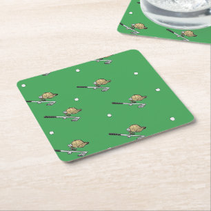 Golf gear on green square paper coaster