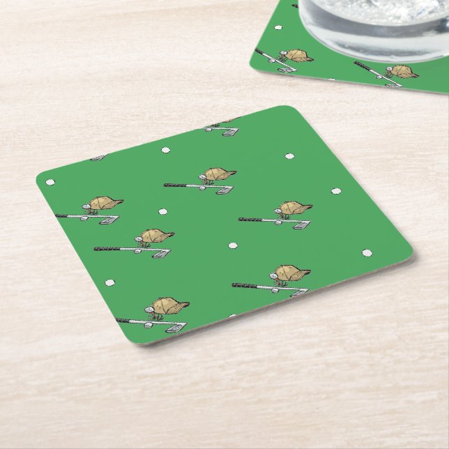 Golf gear on green square paper coaster (Angled)
