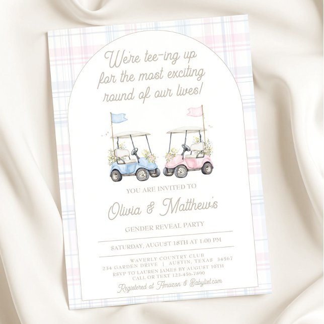 Golf Gender Reveal Invitation - Baby Golf Carts (Golf Gender Reveal Invitation – Blue & Pink Golf Carts)