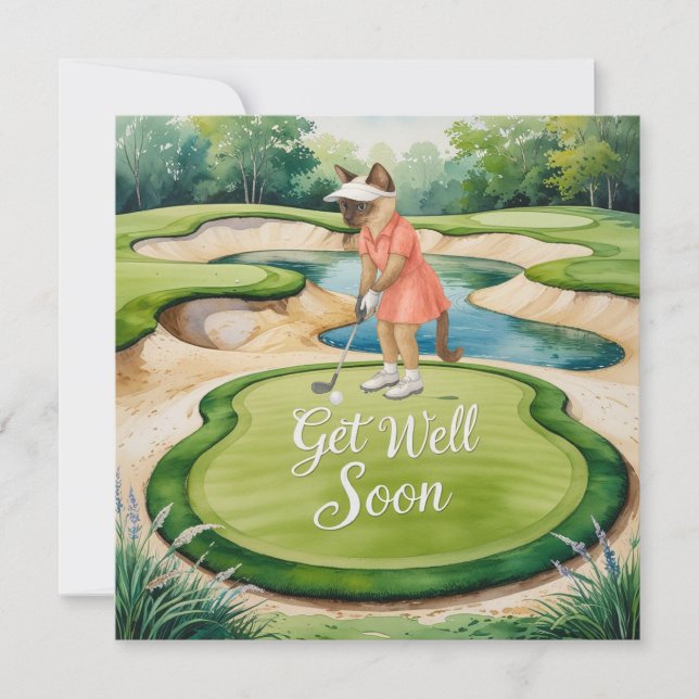 Golf Get Well Soon Card for cat lover golfers (Front)