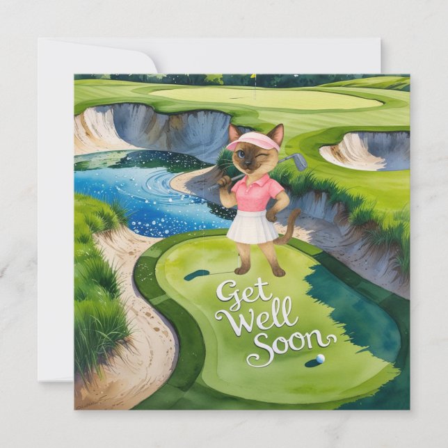 Golf Get Well Soon Card for cat lover golfers (Front)