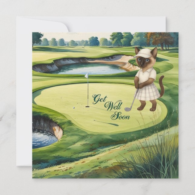 Golf Get Well Soon Card for cat lover golfers (Front)
