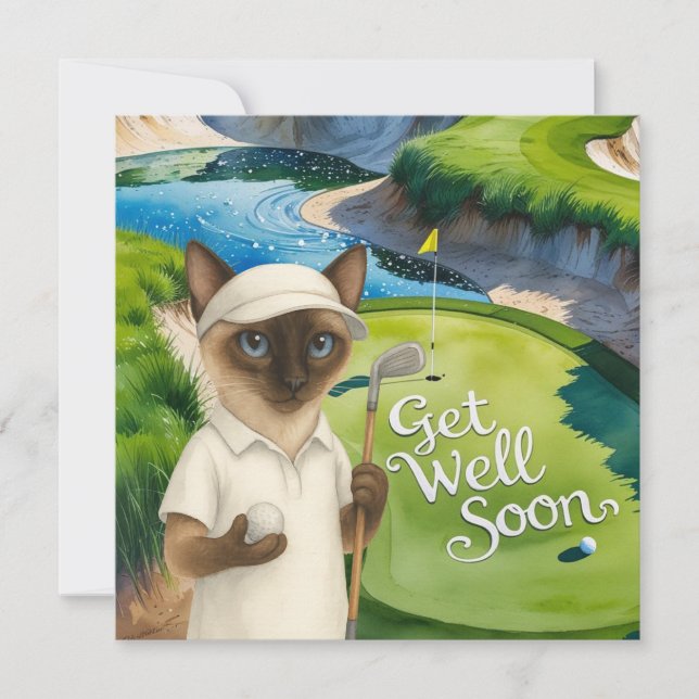 Golf Get Well Soon Card for cat lover golfers (Front)