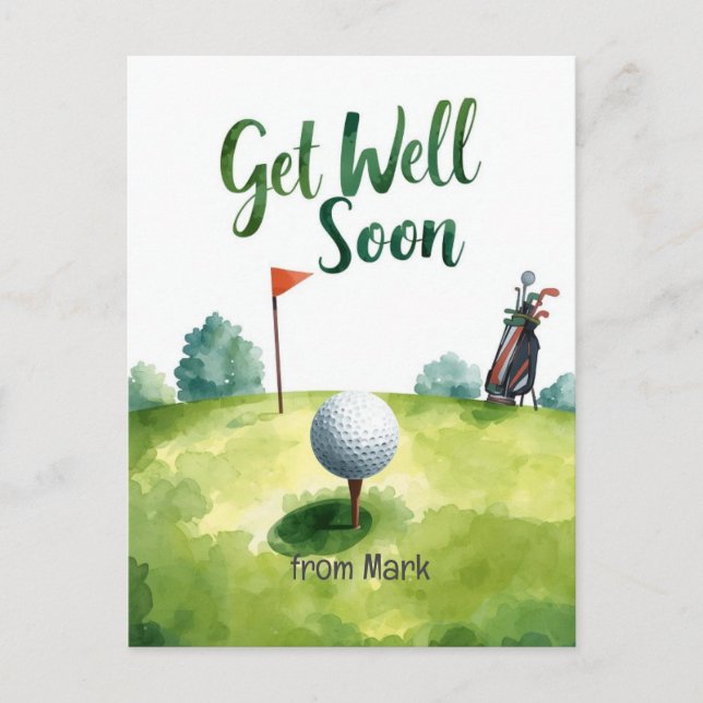 Golf Get Well Soon Card – Watercolor Golf Course  (Front)