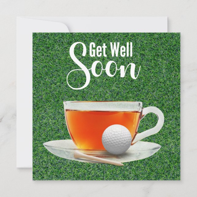 Golf Get well soon with cup of tea on green Card (Front)