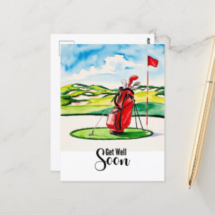 Golf get well soon with golf bag on putting green  postcard