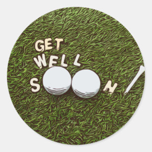 Golf Get well soon with golf ball and tee Classic Round Sticker