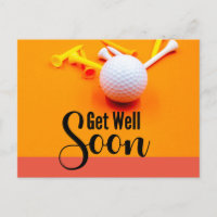 Golf Get Well Soon with golf ball and tee Postcard