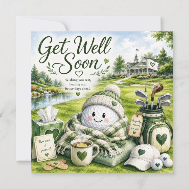 Golf Get Well Soon with golf ball on green (Front)