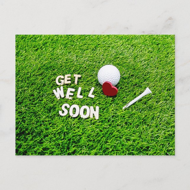 Golf Get Well Soon with golf ball on green love Postcard (Front)