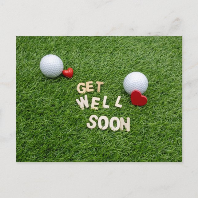 Golf Get well soon with text and ball on green Postcard (Front)