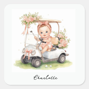 Golf Girl Baby Shower driving golf cart Square Sticker