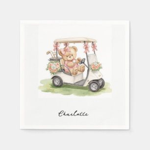 Golf Girl Baby Shower with teddy bear on golf cart Napkin