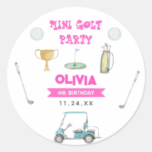 Golf Girl Birthday Party Classic Round Sticker