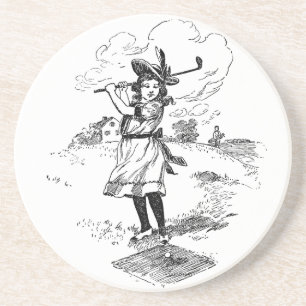 Golf Girl Golfing Vintage Art Coaster