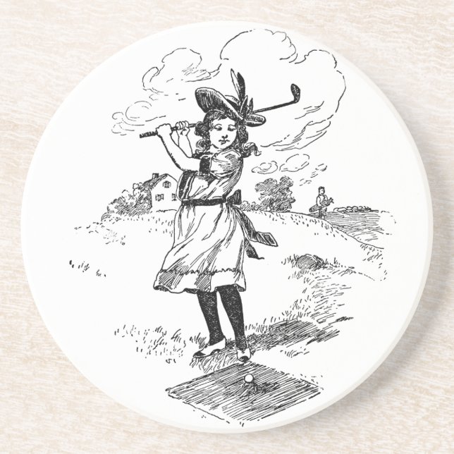 Golf Girl Golfing Vintage Art Coaster (Front)
