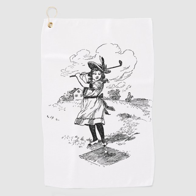 Golf Girl Golfing Vintage Art Golf Towel (Front)