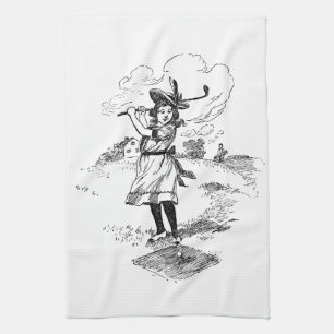 Golf Girl Golfing Vintage Art Tea Towel