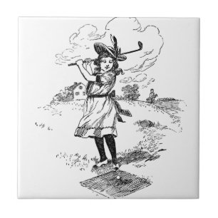 Golf Girl Golfing Vintage Art Tile
