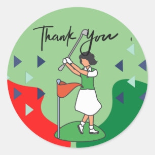 Golf Girl Lady Woman Golfing Thank you Classic Round Sticker
